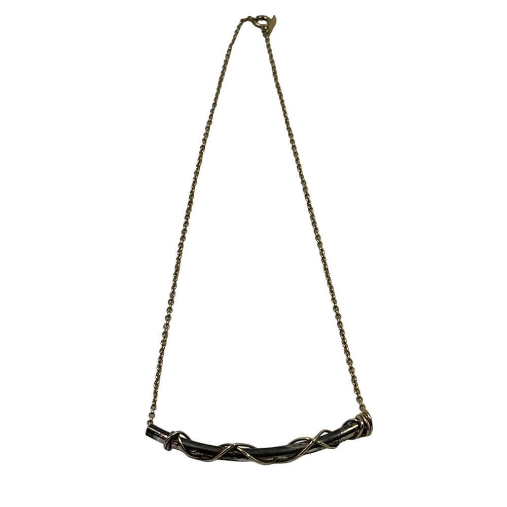 W.J.M. Mixed Metal Wire Wrapped Curved Bar Necklace Gold Silver Tone 16 Inch